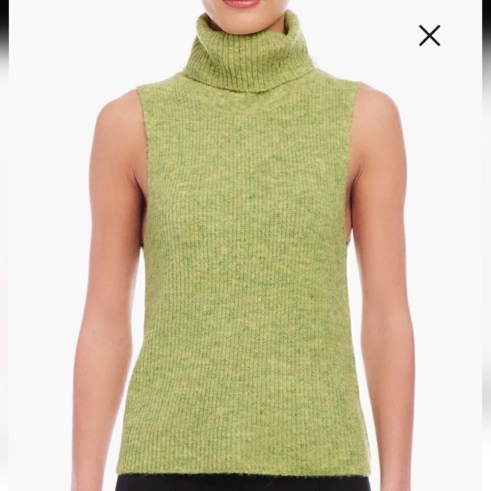 FIFTEEN TWENTY KELLI RIB SLEEVLESS TURTLENECK SWEATER SMALL GREEN